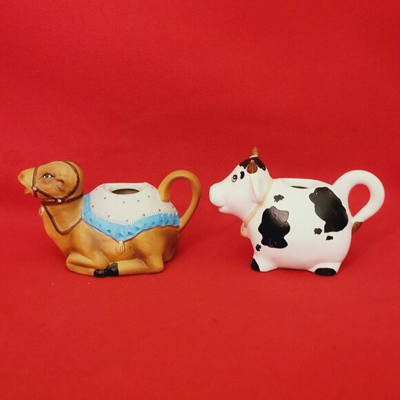 Vintage  Miniature Creamer Clay Pottery Cow Camel Set of 2 - Picture 9 of 11